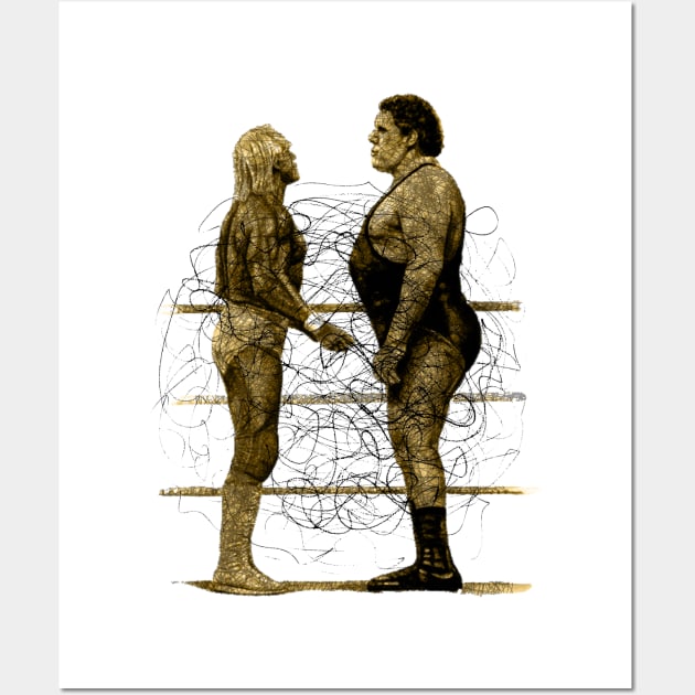 Andre the Giant vs Hulk Hogan Pencilart Wall Art by ANDREANUS